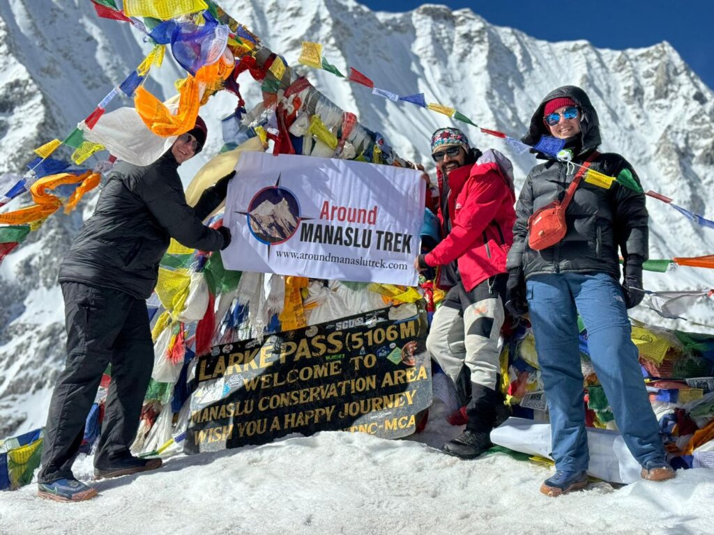 Larkya La Pass, elevated at 5,106 meters, is a significant highlight of the Manaslu Circuit Trek.